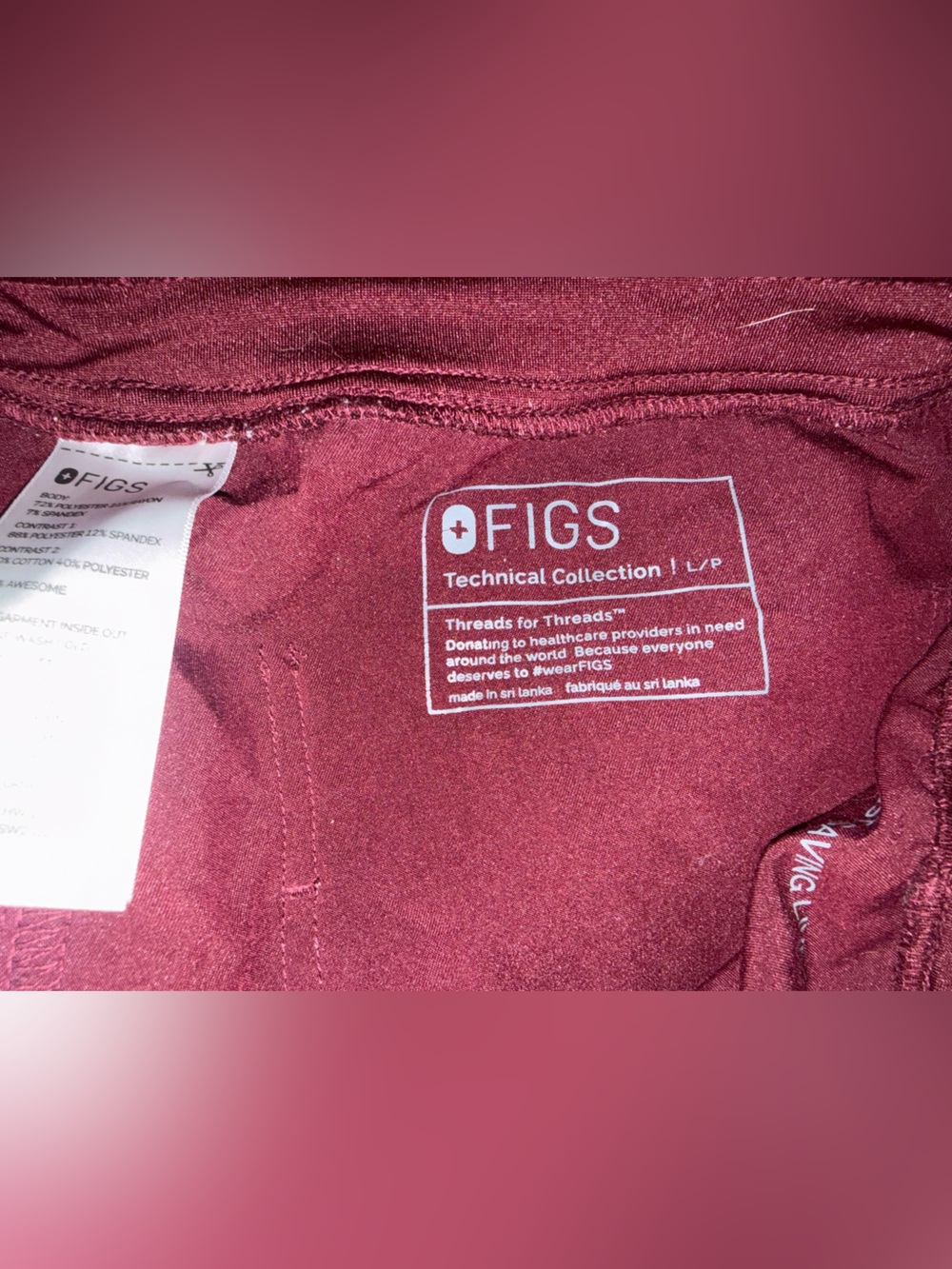 Figs Catarina Scrub Top and High Rise Zamora Jogger Scrub Pants Burgundy color - Picture 5 of 5